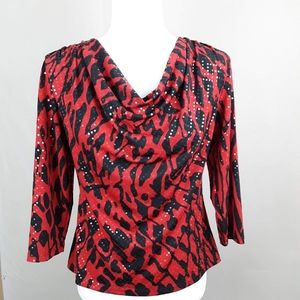S. Levine Women's Blouse Size S Red & Black Colors Animal Print Clear St…